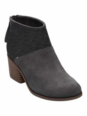 TOMS Lacy Forged Iron Suede Felt Block Heel Ankle Booties Women’s 8